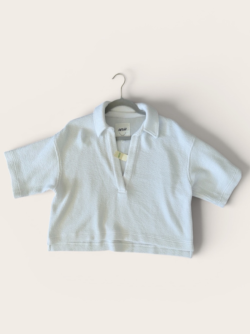 Aerie White Textured V Neck Sweatshirt XS NWT - Picture 2 of 4